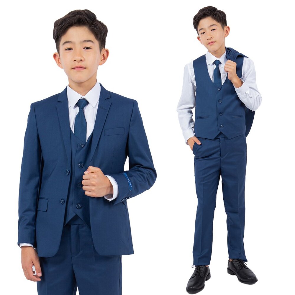 5-Piece Perry Ellis Portfolio Boys Slim Fit Solid Suit, Indigo